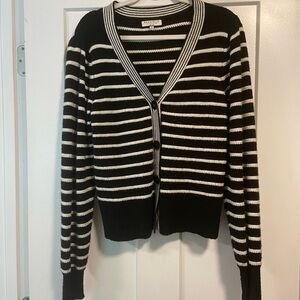 Black and White Striped Cardigan Sweater